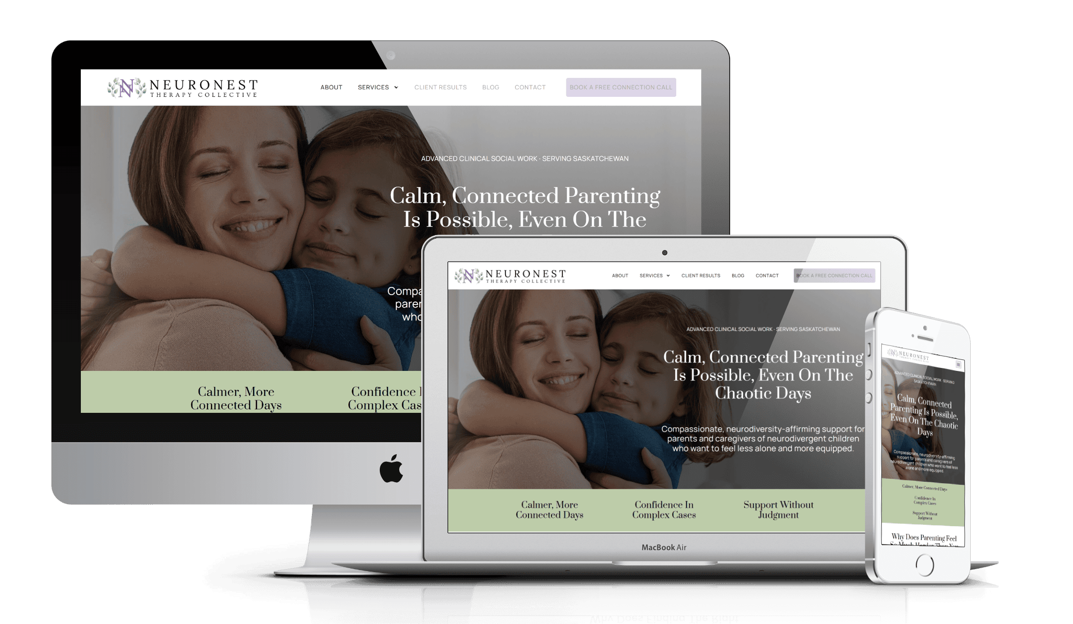 Client wellness website built by TrueSpark Sites, shown on desktop laptop and phone